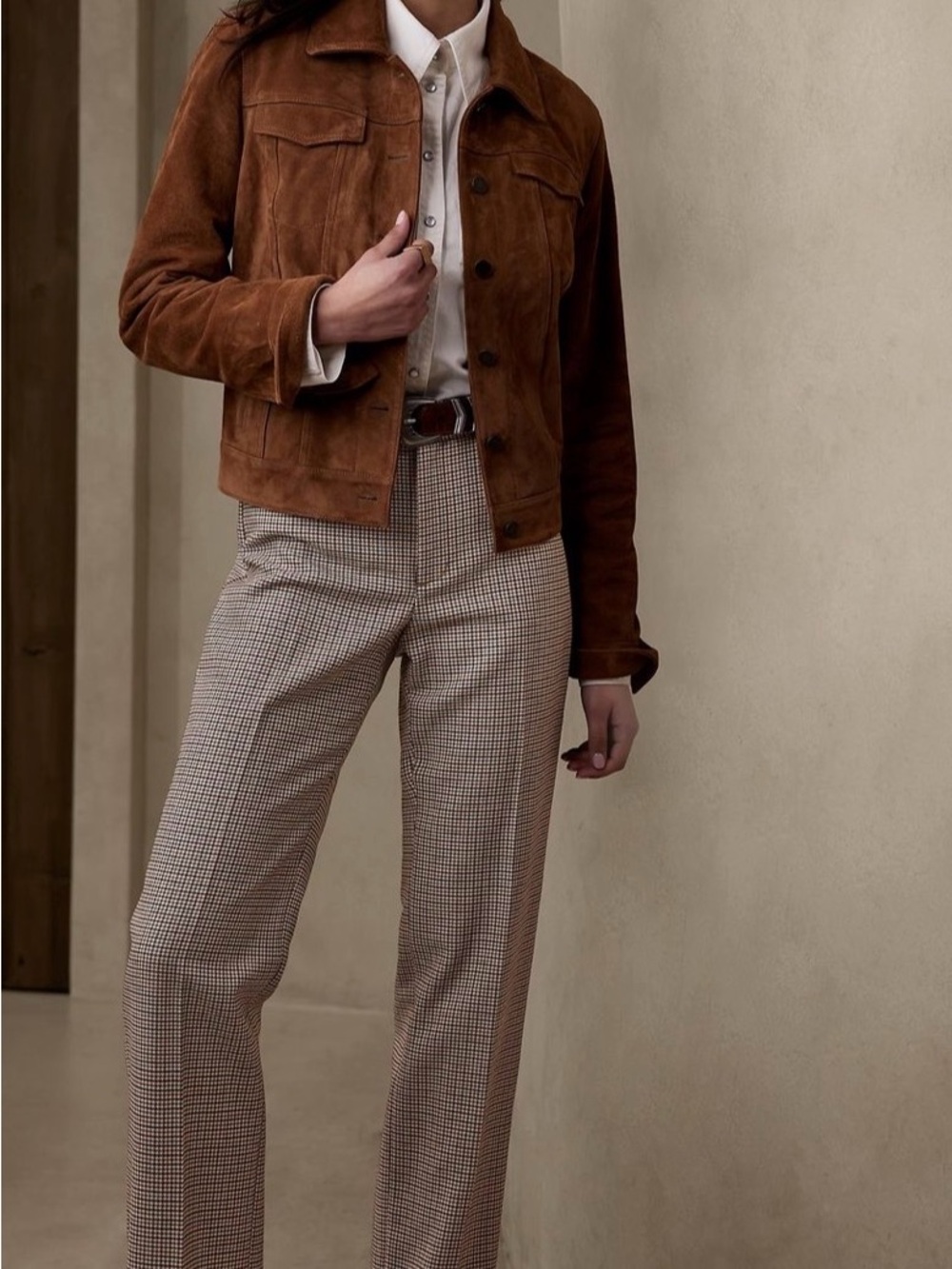 Banana Republic 100% wool Wide-Leg Checked Trousers - 10